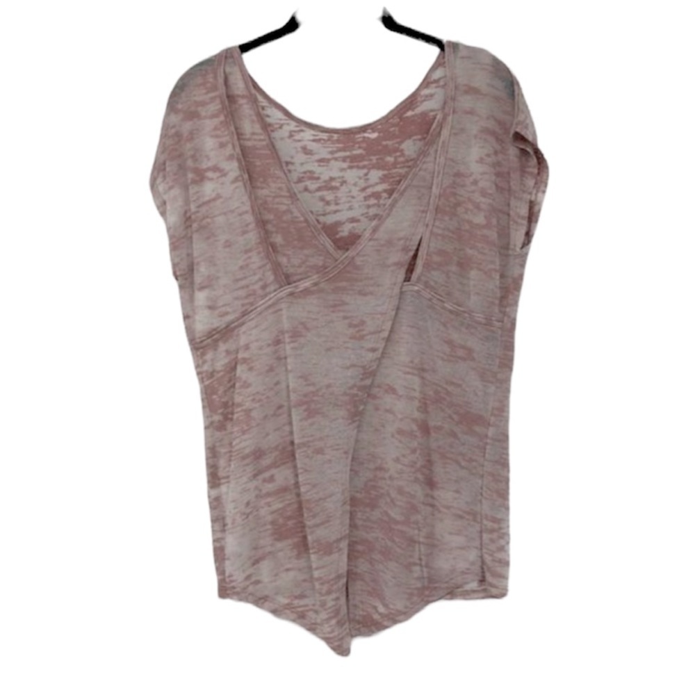 Cherish pale rose pink semi-sheer open cross cross  slit back t-shirt
